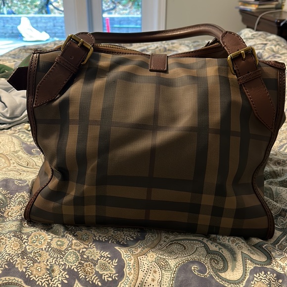 BURBERRY Nova Check Tote Bag PVC Leather Brown Black postmark authenticated - Picture 3 of 12